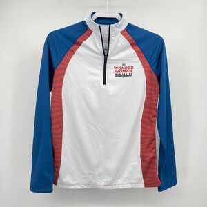 Wonder Woman Run Series Womens Quarter Zip Running Top Blue White Red Medium